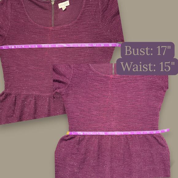 Maison Jules Metallic Knit Peplum Dress Purple Juniors M - Picture 7 of 9